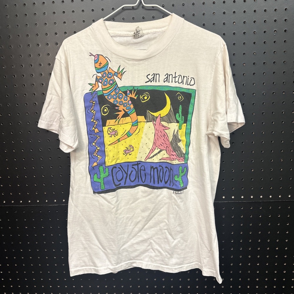 VTG Large San‎ AntonioCoyote Moon Tee W/ B. Michile Signature White Large 125